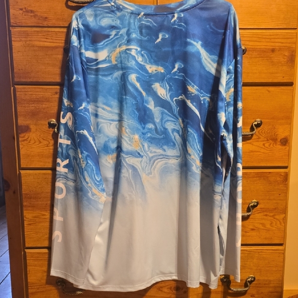 Blue and White Long Sleeve Sports Tee - Picture 2 of 4